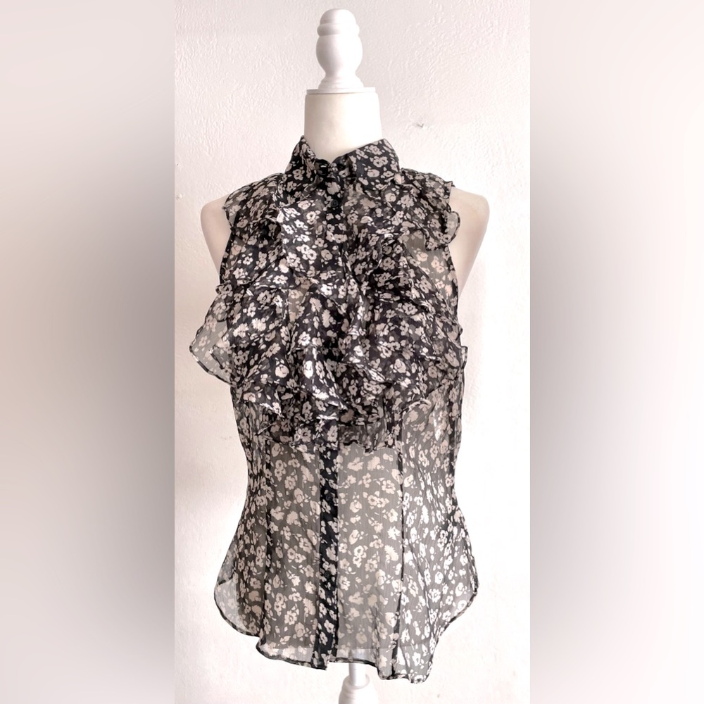 RALPH LAUREN Floral Sleeveless Chiffon Semi Sheer Blouse